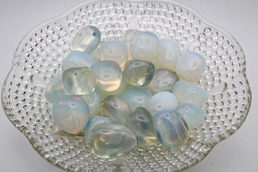 A collection of polished opalite tumbles.