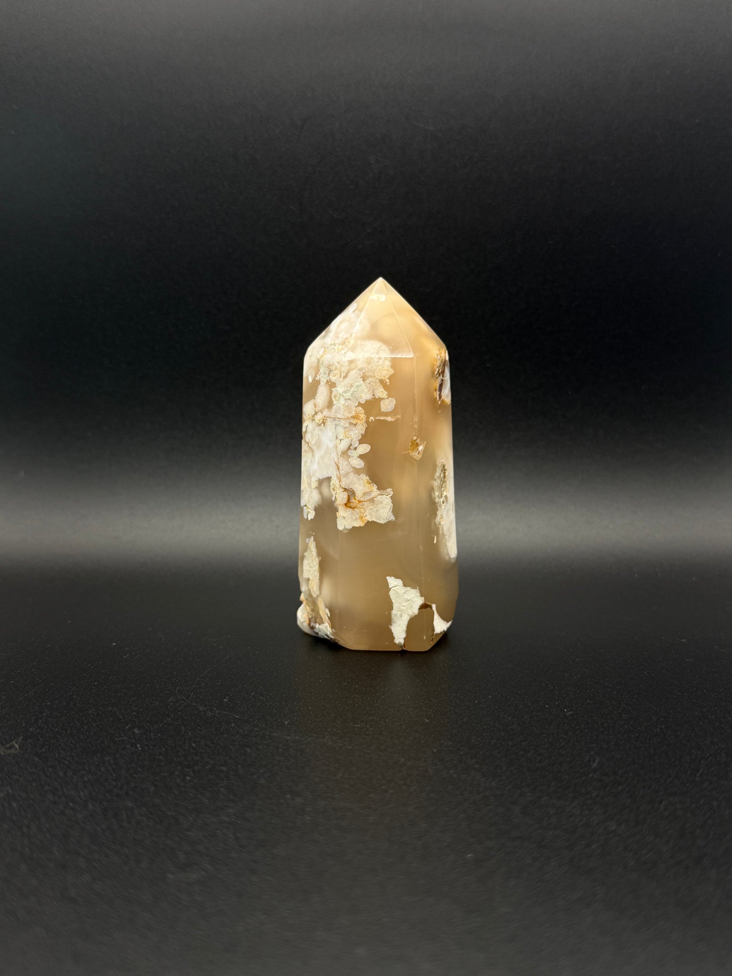 Flower agate polished crystal tower.