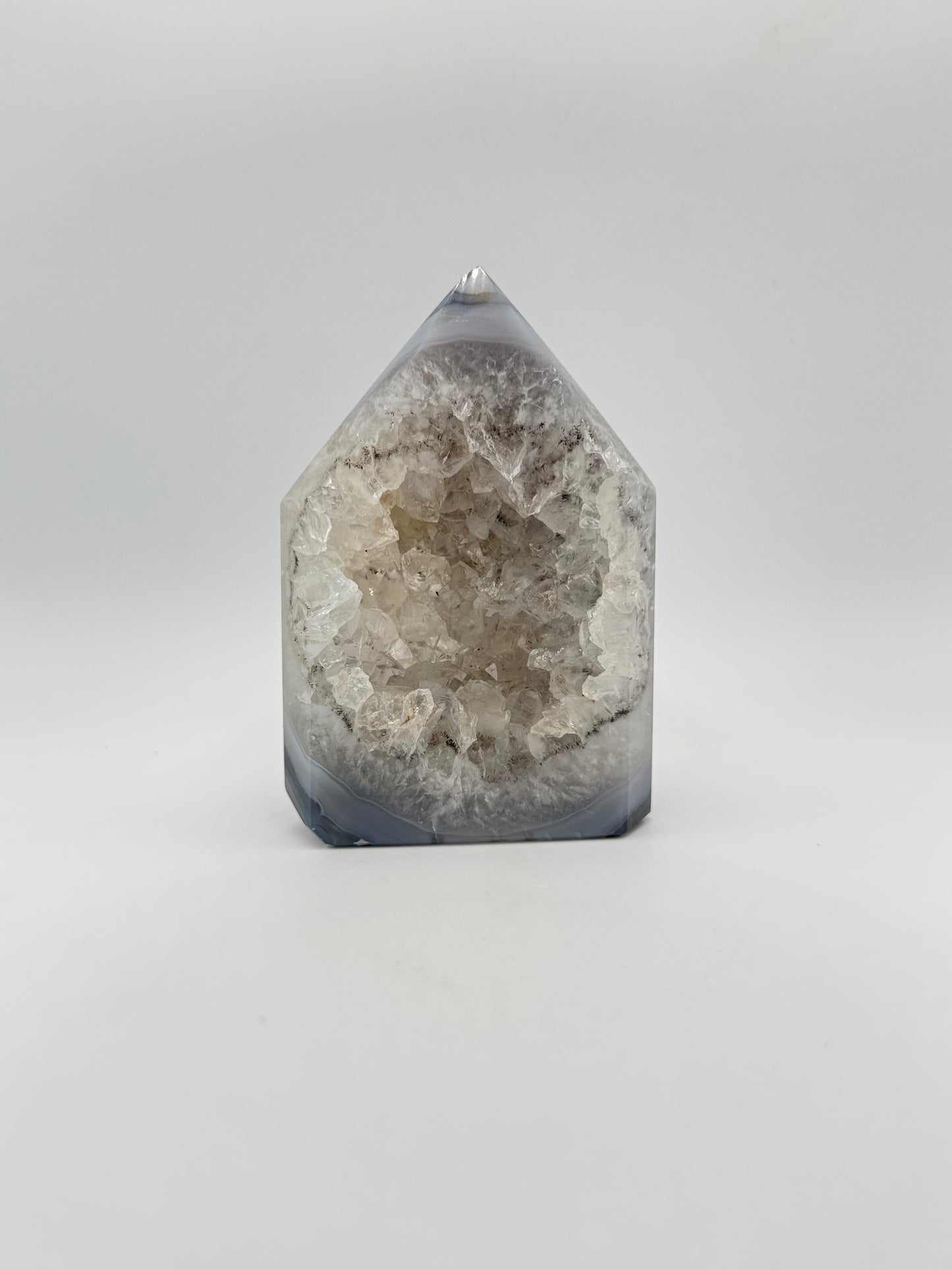 Polished druzy agate tower. a little over 4 inches tall.