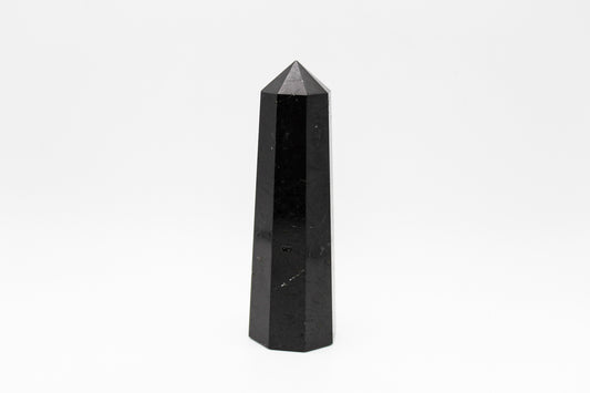 Black tourmaline tower about 4 inches tall.