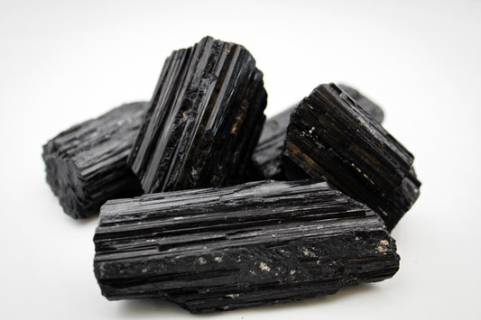 Rough pieces of black tourmaline.