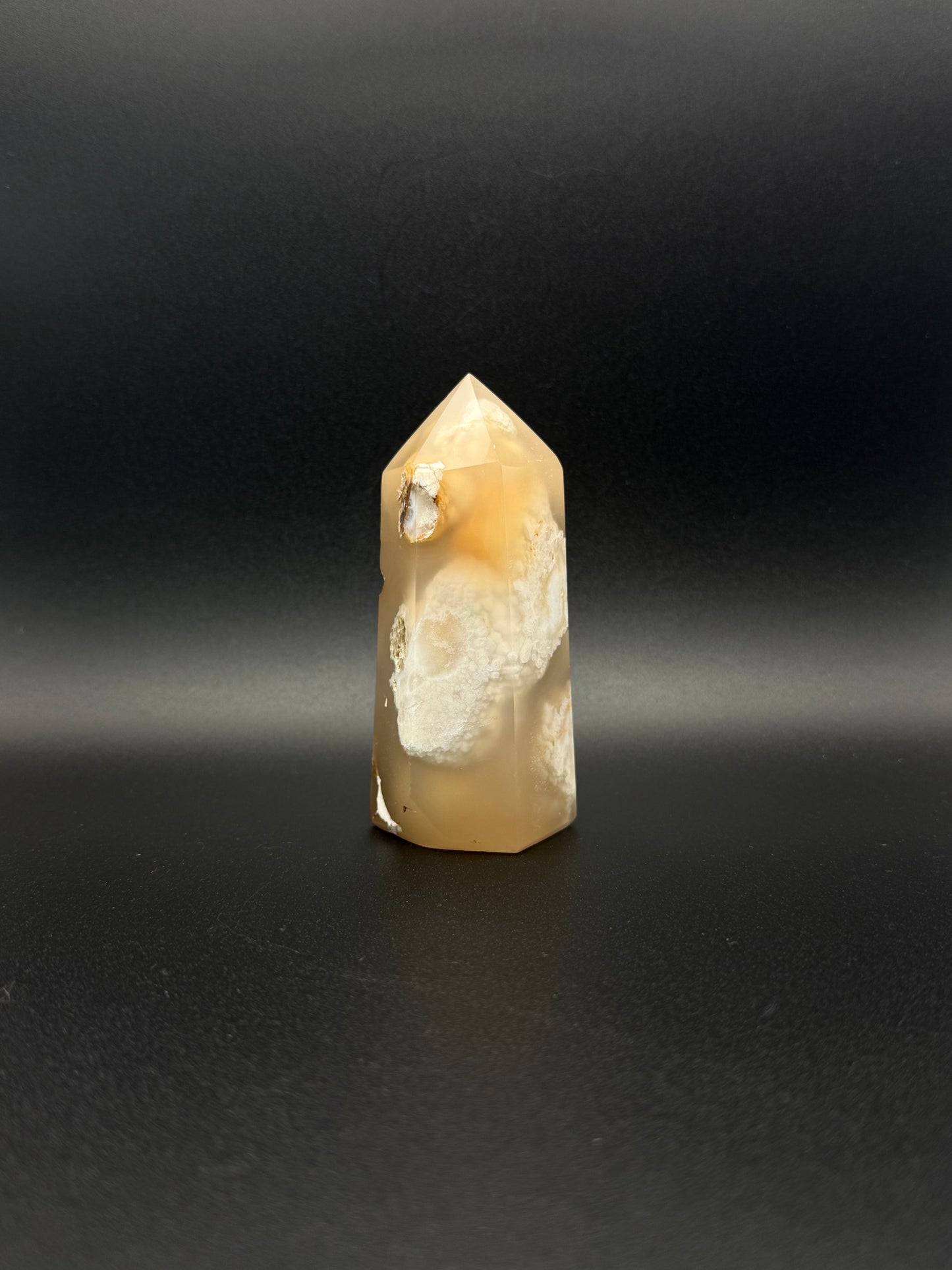 Flower agate polished crystal tower.