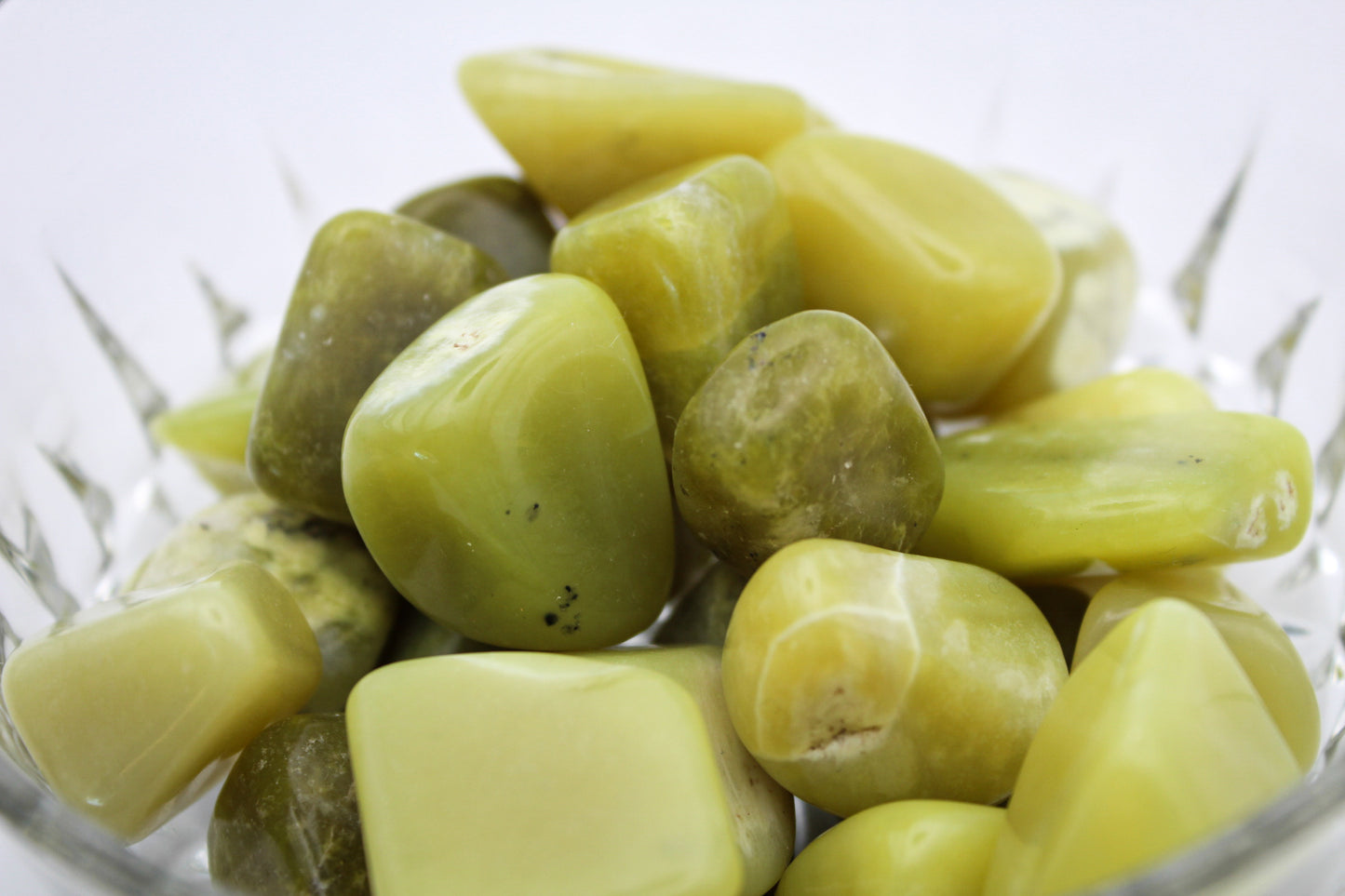 A collection of nephrite jade tumbles.