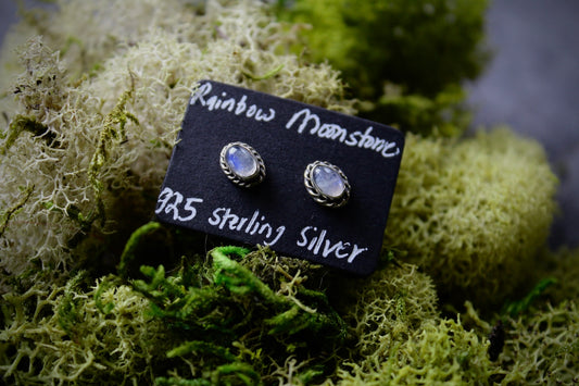 Rainbow Moonstone Stud Earrings