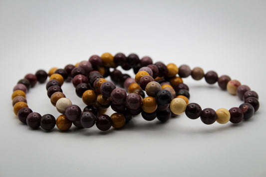 A bracelet made of Mookaite Jasper stones, 8mm size beads.