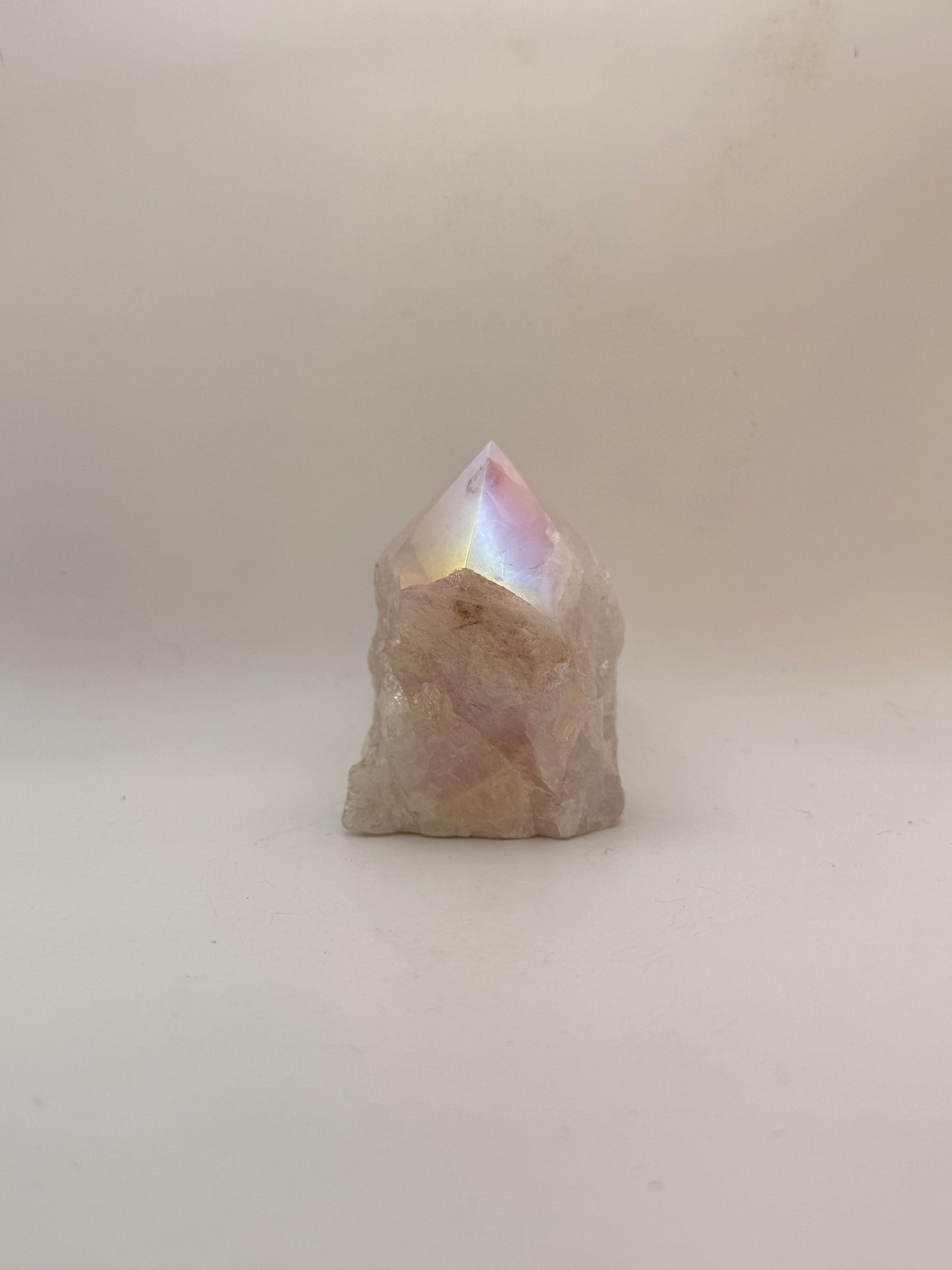 Treated rose quartz tower.