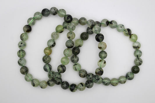 A beaded prehnite bracelet.