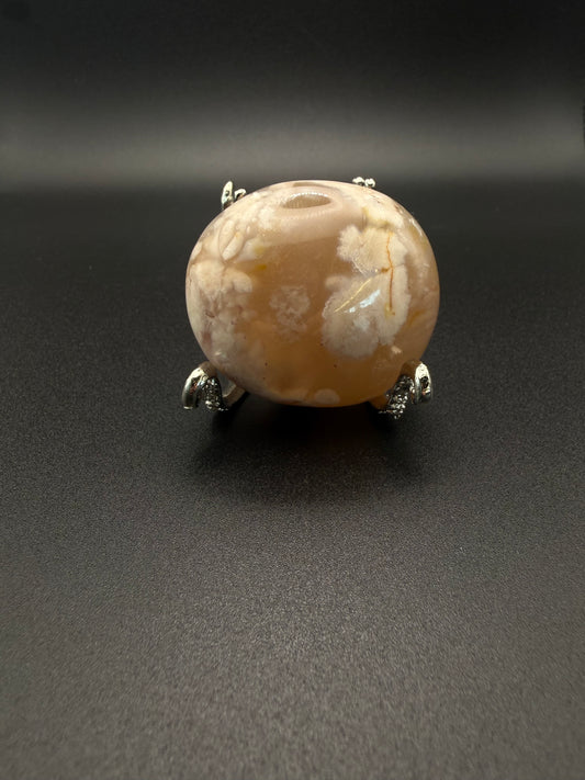 Flower agate polished crystal palm stone.