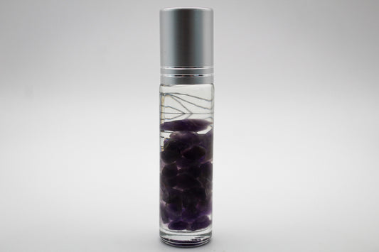Roll on bottle with essential oils and crystals inside for the intention of "Spirit"