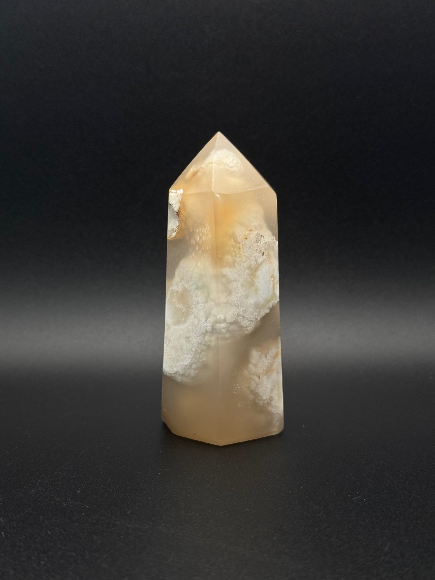Flower agate polished crystal tower.