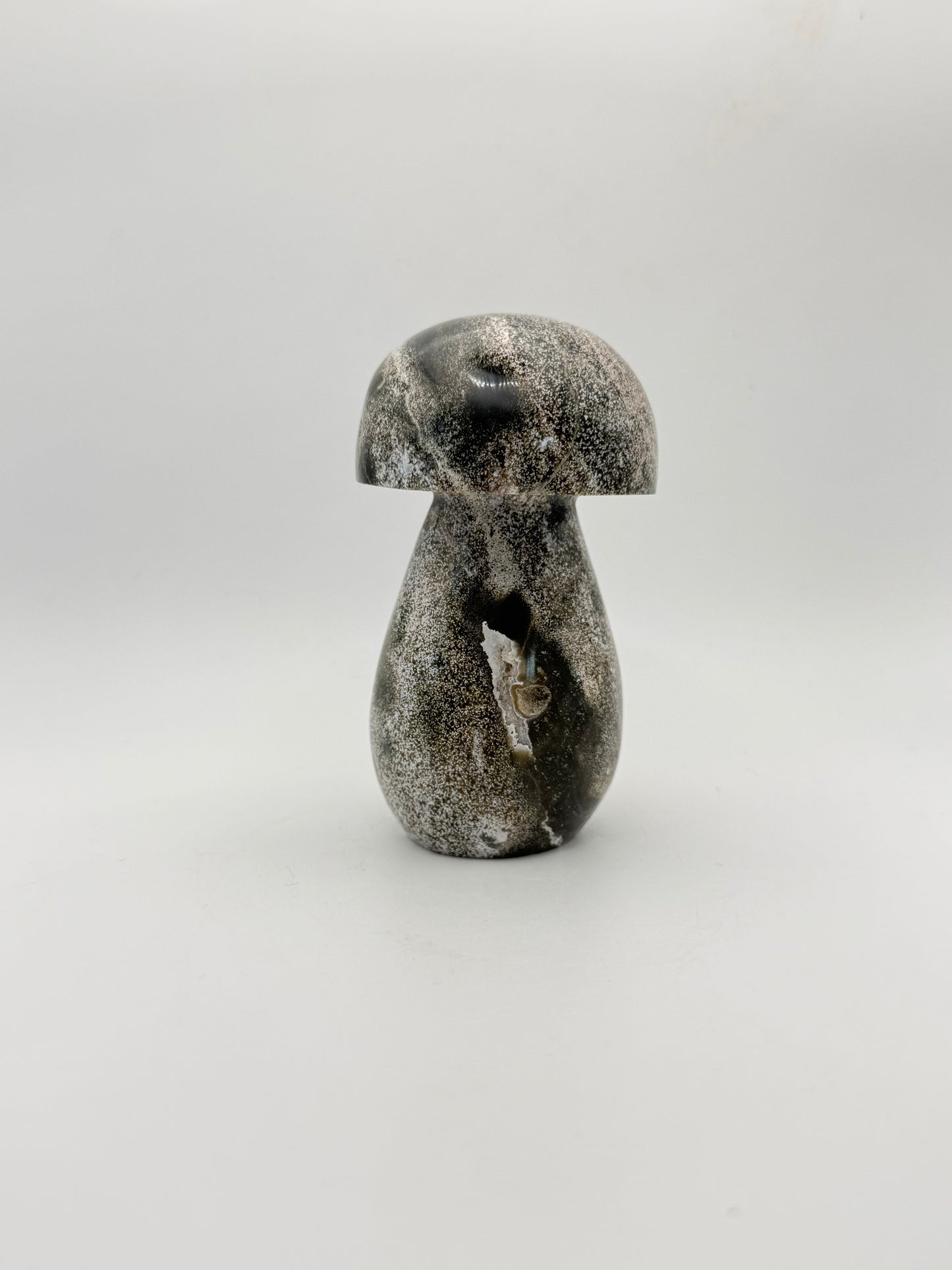 Ocean jasper stone in the shape of a mushroom.