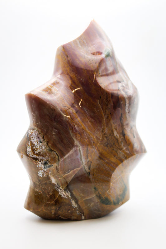Polished Ocean jasper stone in the shape of a flame.