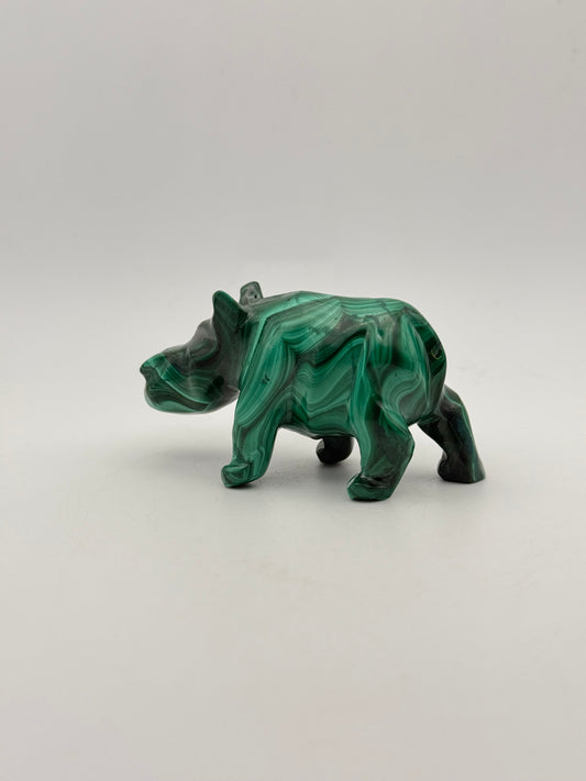 Malachite rhino carving.