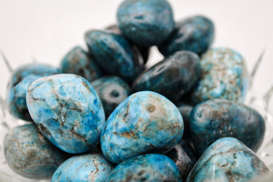 Polished blue apatite tumbles