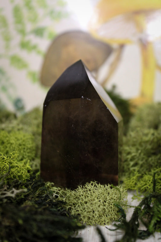 Smoky quartz polished tower with amazing clarity and color.