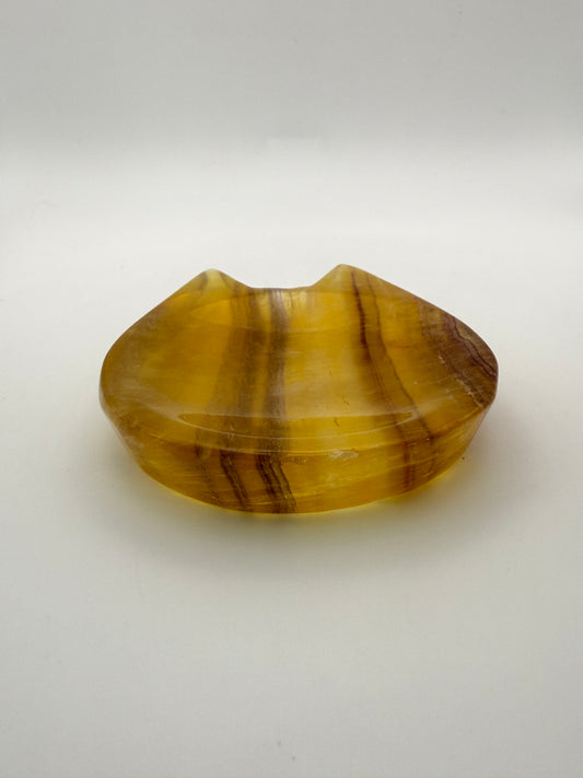 Polished Fluorite crystal in the shape of a cat bowl.