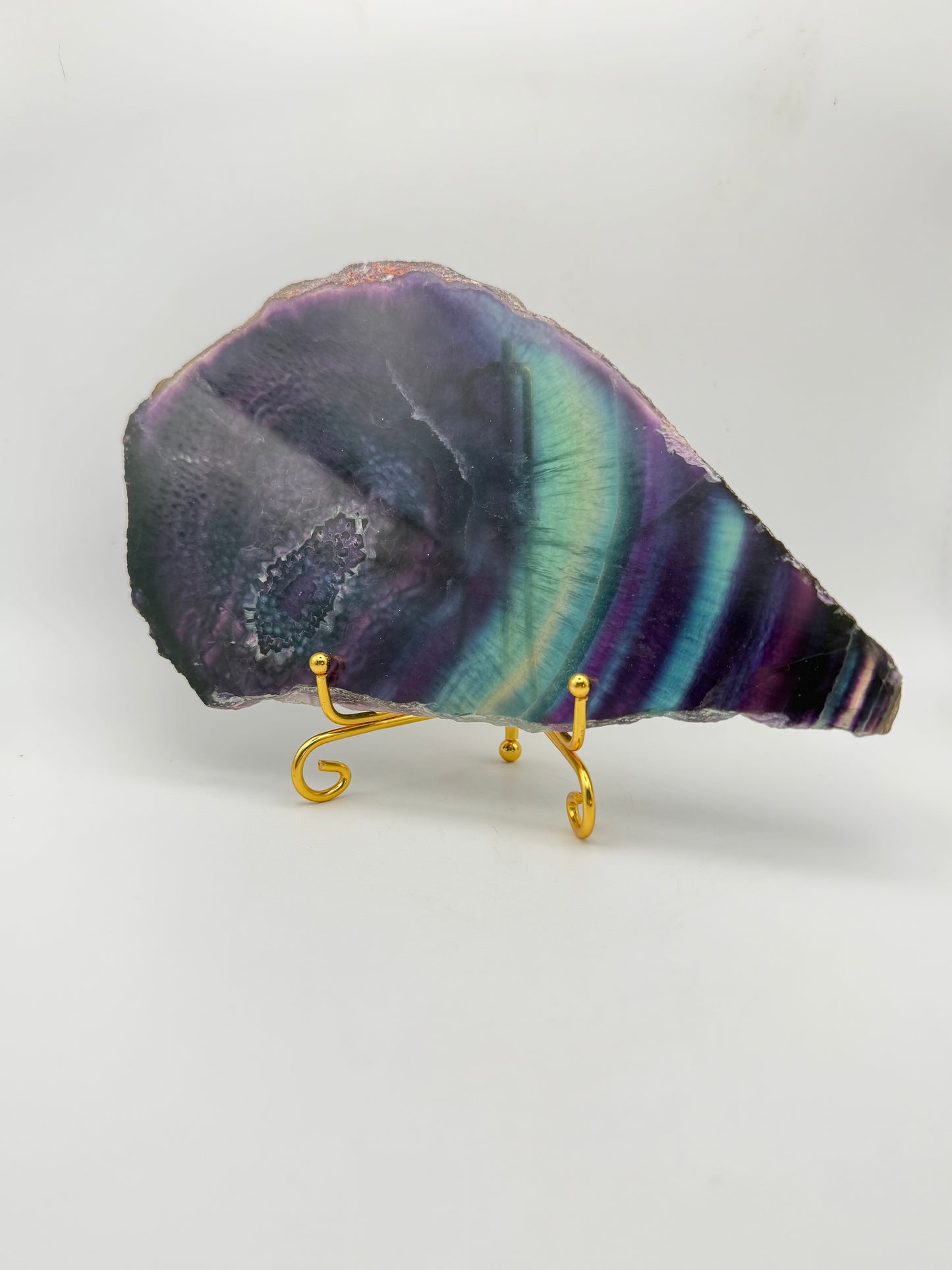 Rainbow Fluorite slab with amazing green, blue, and purple colors.