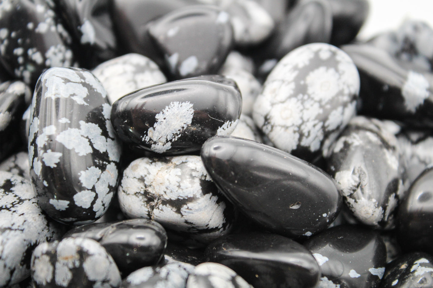 Black snowflake obsidian tumbles.