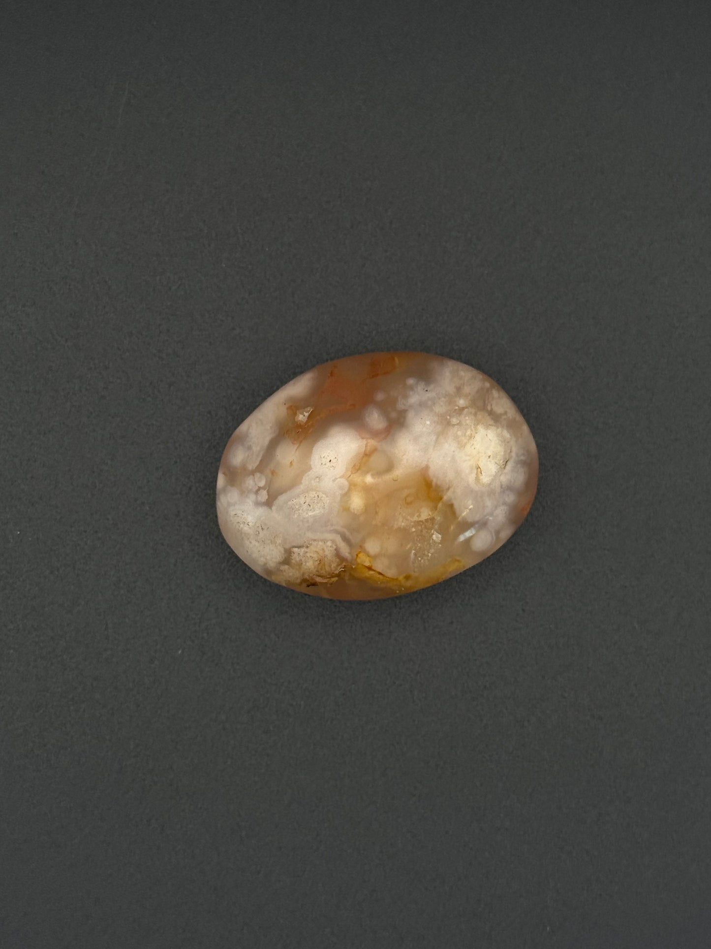 Flower agate polished crystal palm stone.