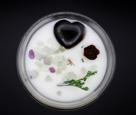 "strength" candle with crystals inside.