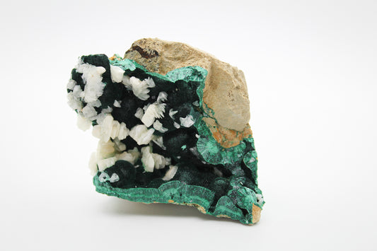 Raw velvet malachite with calcite specimen