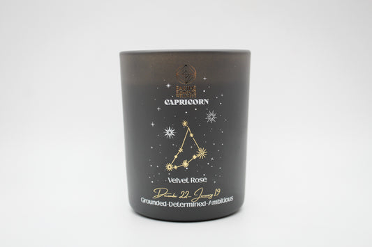 Capricorn themed zodiac candle.