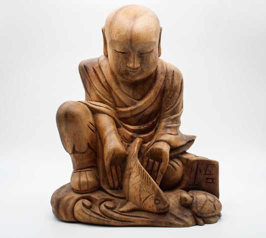 Wooden Buddha Statue With Fish