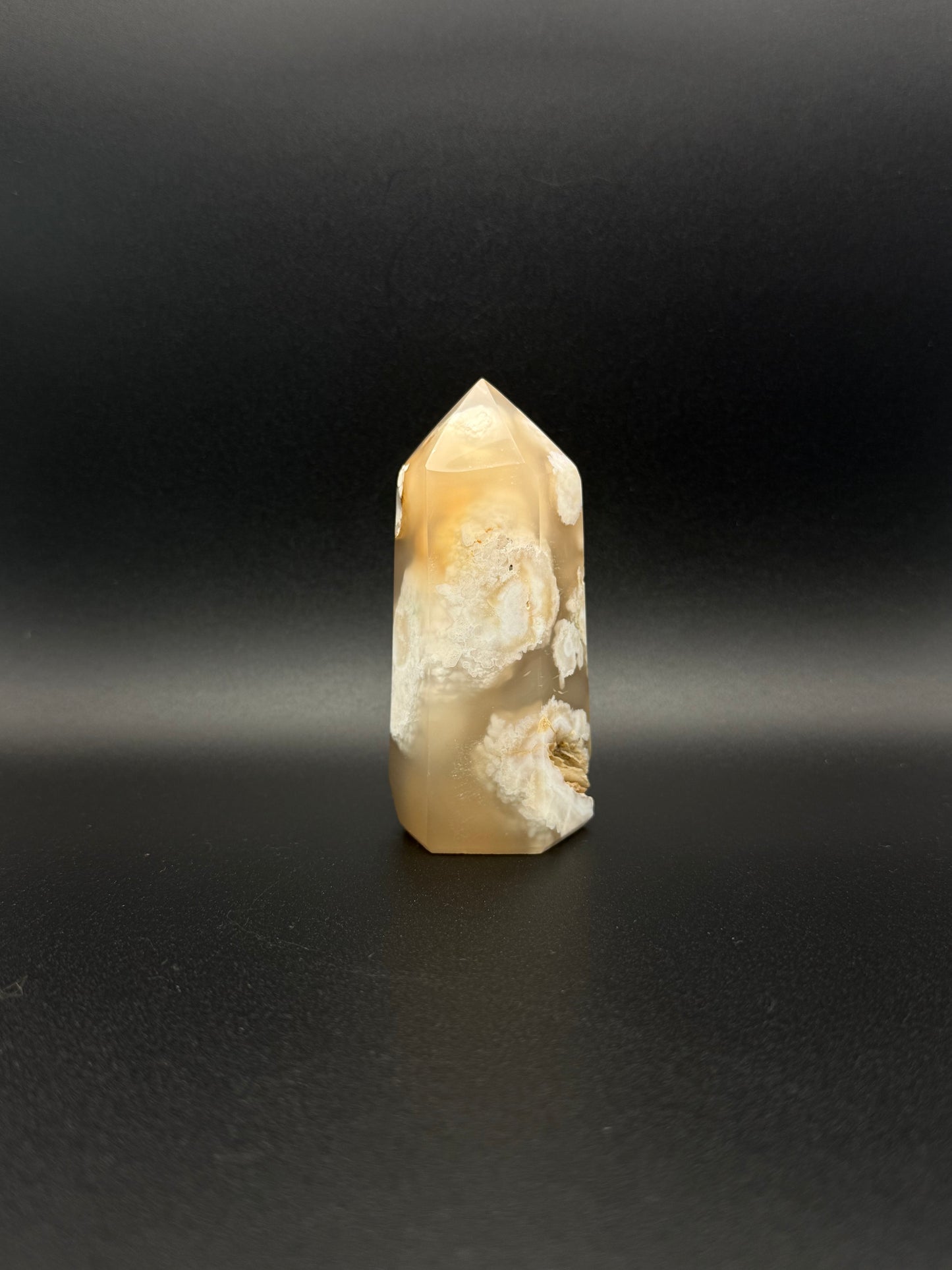 Flower agate polished crystal tower.