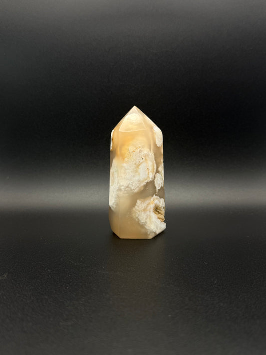 Flower agate polished crystal tower.