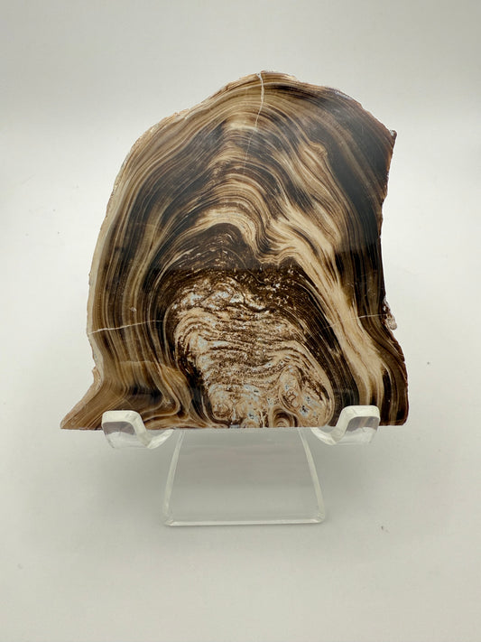 Polished chocolate calcite crystal tile.