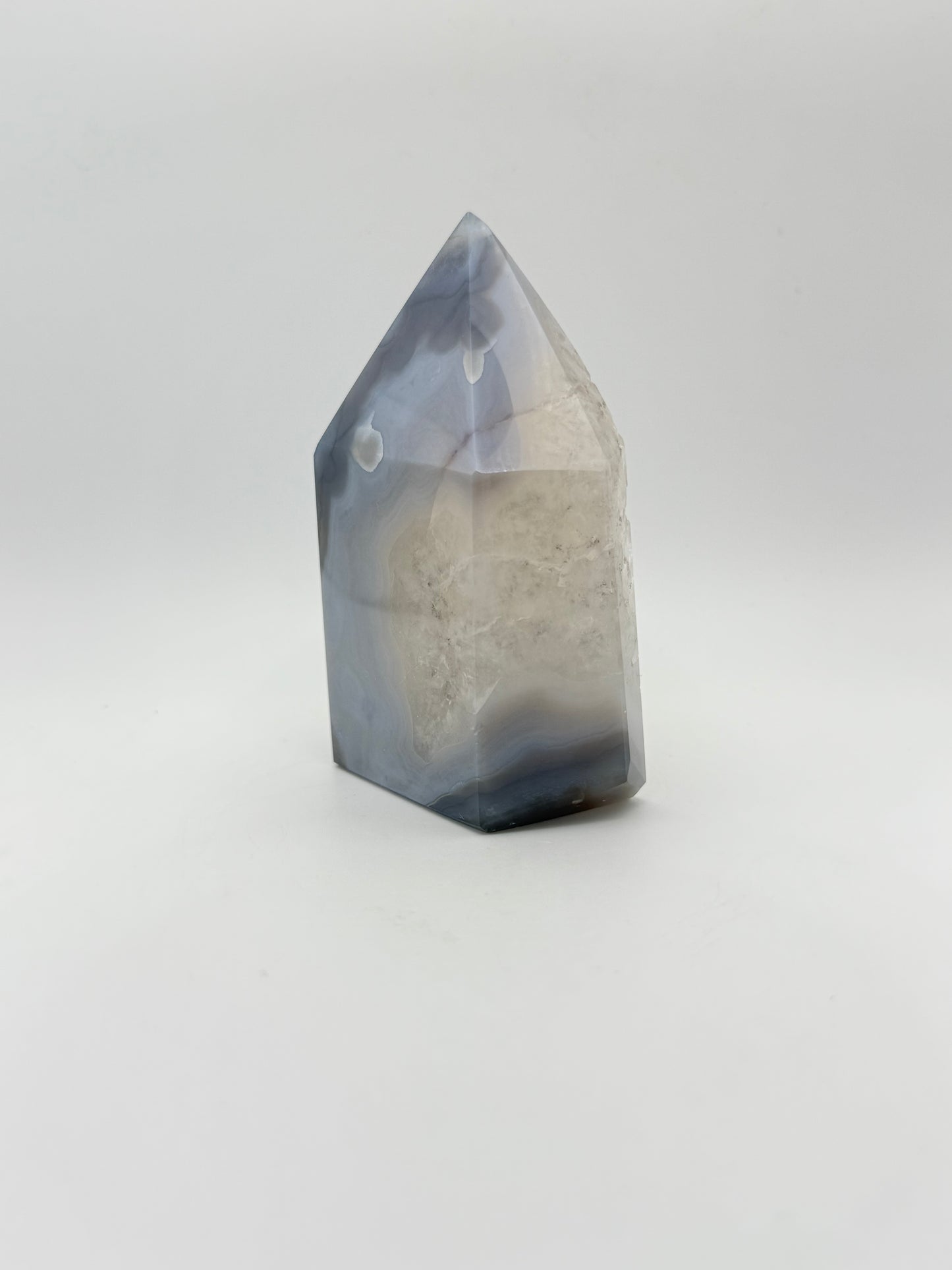 Polished druzy agate tower. a little over 4 inches tall.