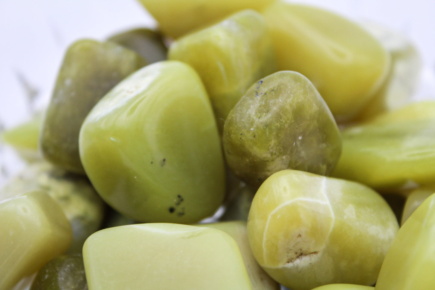 A collection of nephrite jade tumbles.
