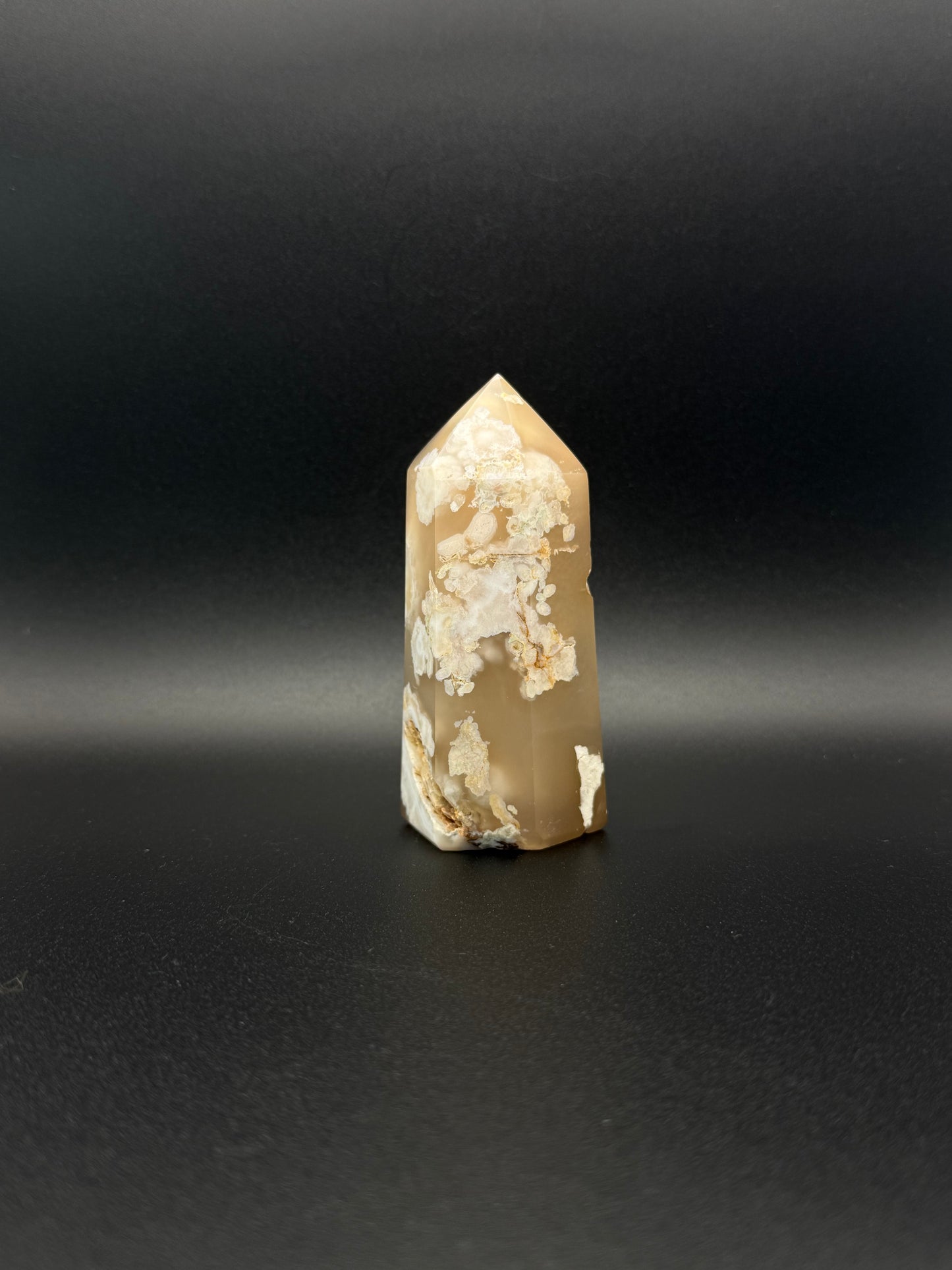 Flower agate polished crystal tower.