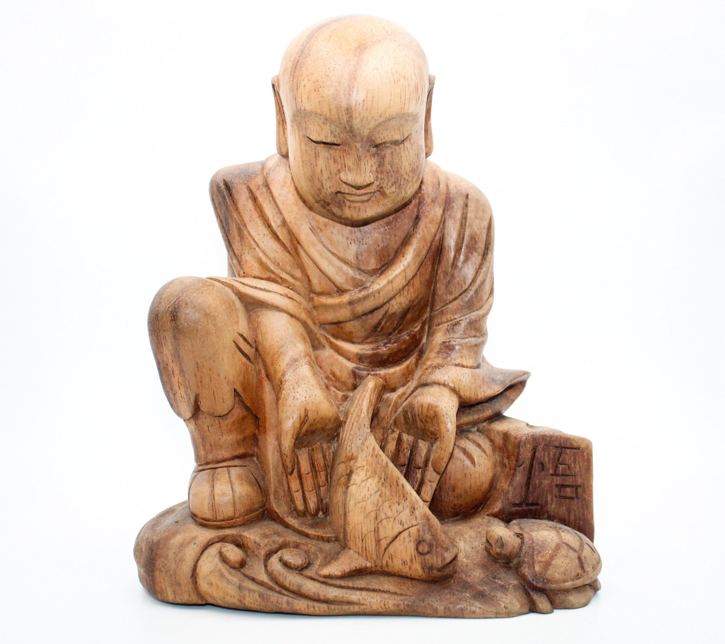 Wooden Buddha Statue With Fish