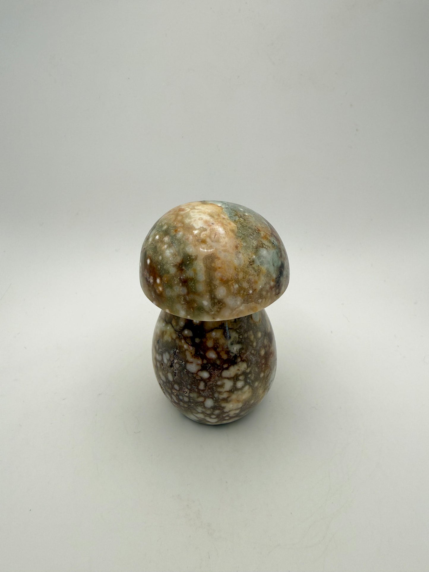 Ocean jasper stone in the shape of a mushroom.