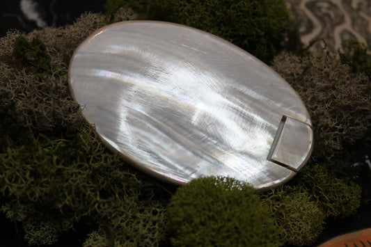Abalone Shell Mirror. Abalone shells are said to bring calmness and guidance. These shells are a sacred symbol of the sea.