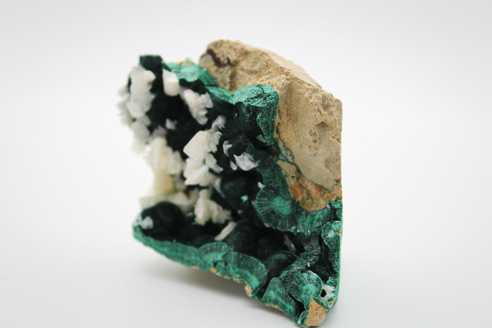 Raw velvet malachite with calcite specimen