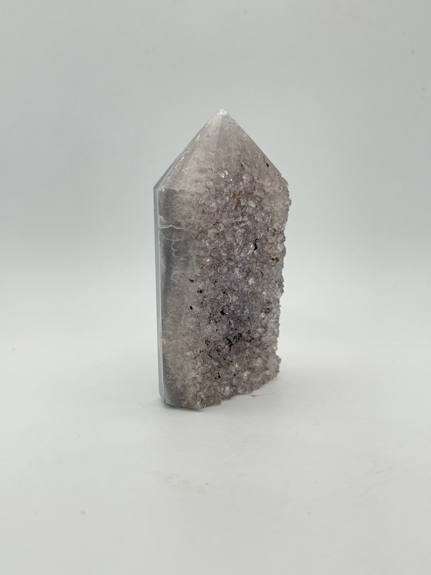 Polished druzy agate tower. About 3.25  inches tall.