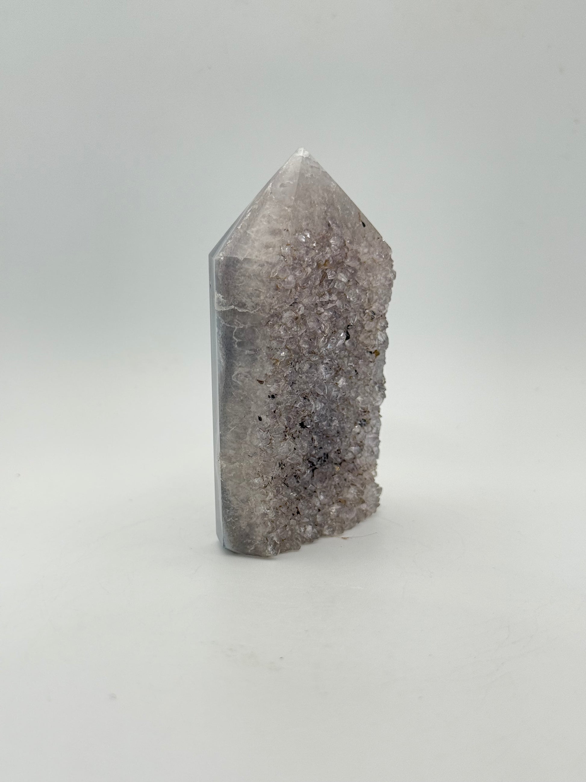Polished druzy agate tower. About 3.25  inches tall.