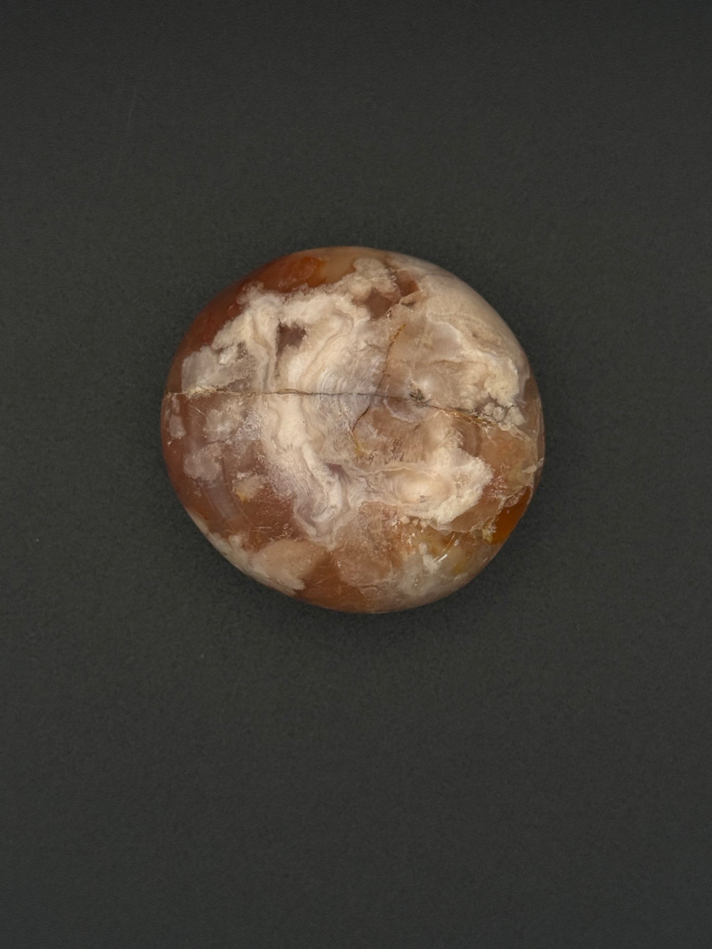 Flower agate polished crystal palm stone.