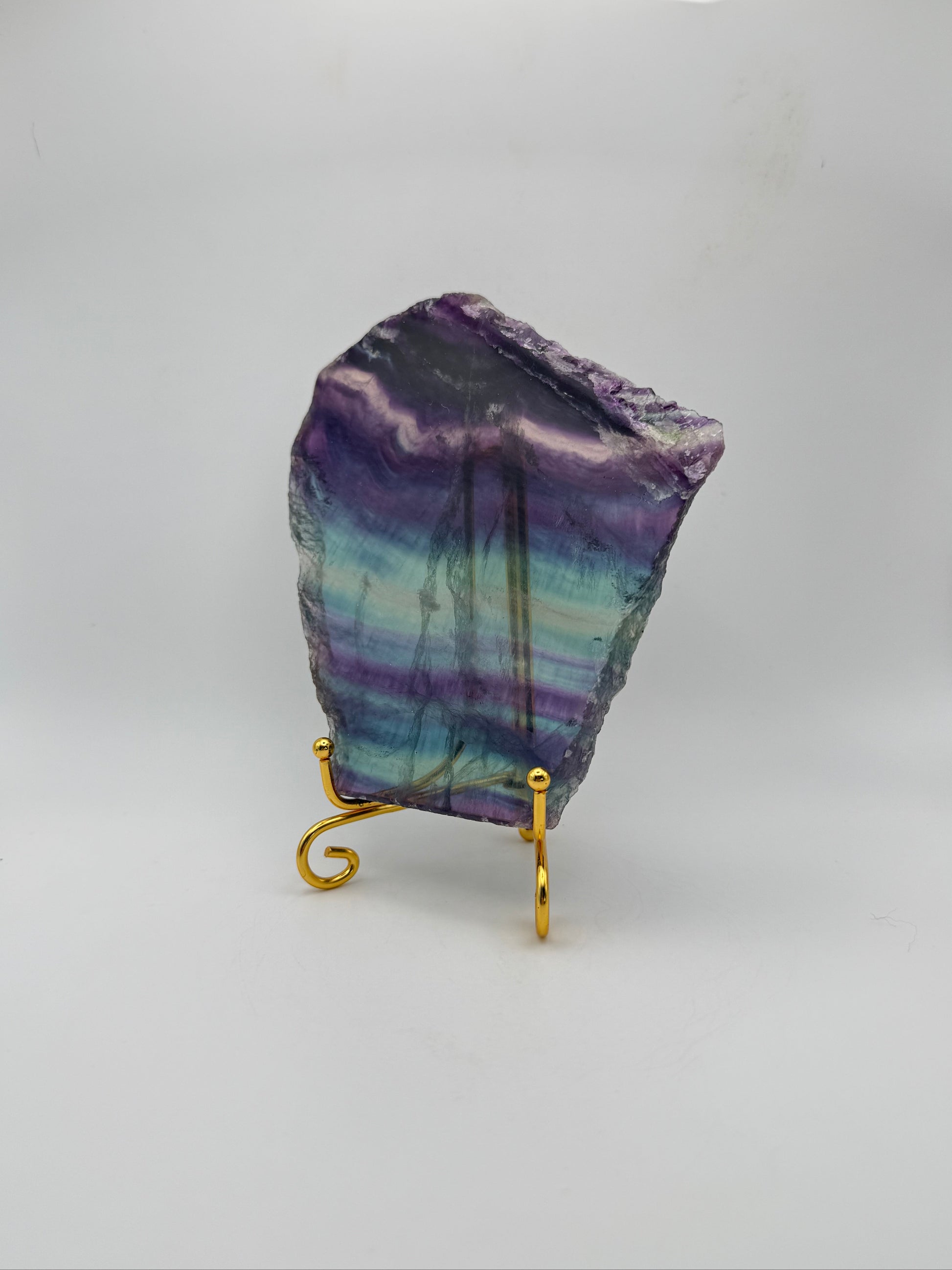 Rainbow Fluorite slab with amazing green, blue, and purple colors.