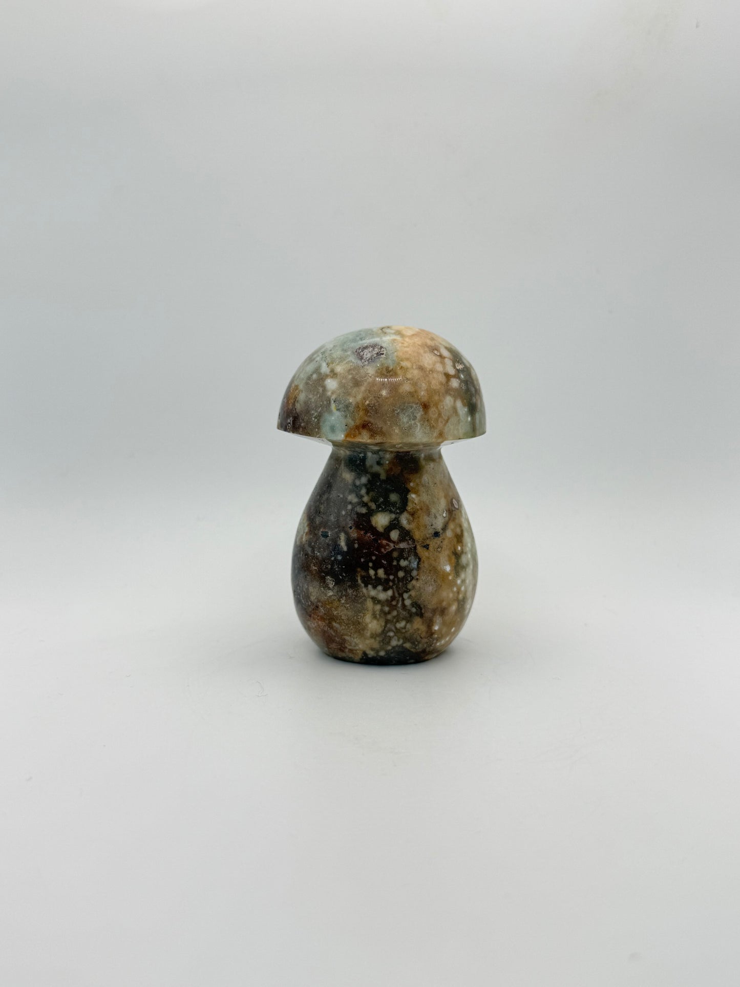 Ocean jasper stone in the shape of a mushroom.