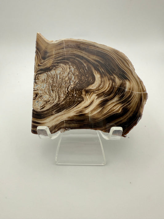 Polished chocolate calcite crystal tile.