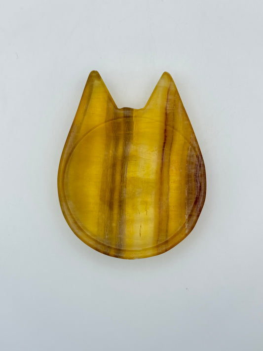 Polished Fluorite crystal in the shape of a cat bowl.