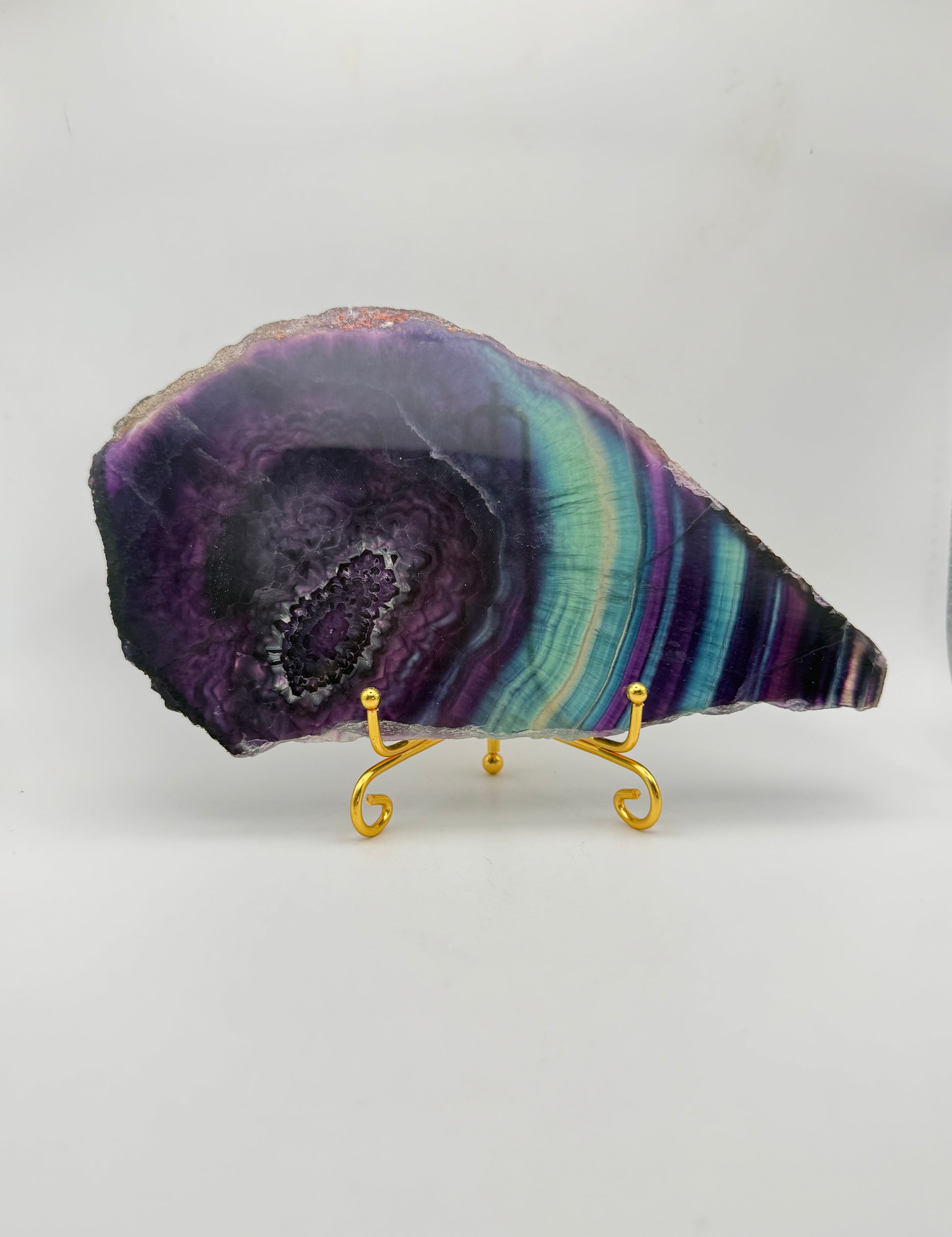 Rainbow Fluorite slab with amazing green, blue, and purple colors.