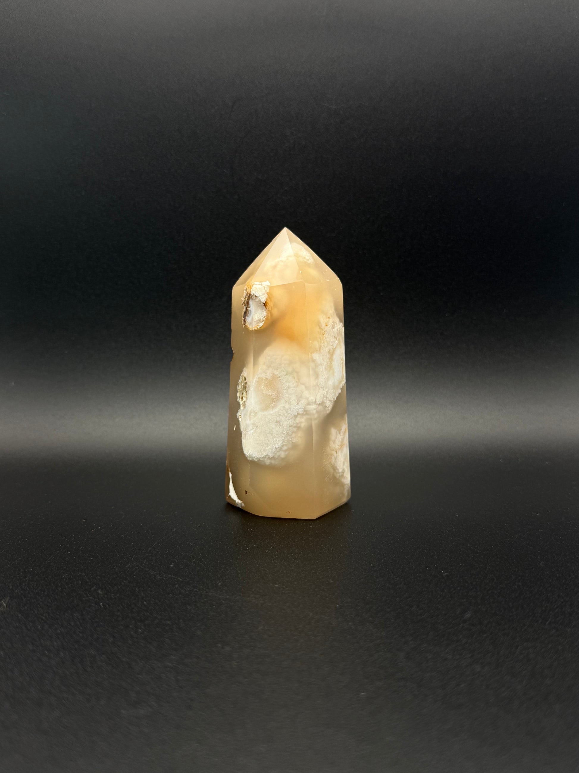 Flower agate polished crystal tower.