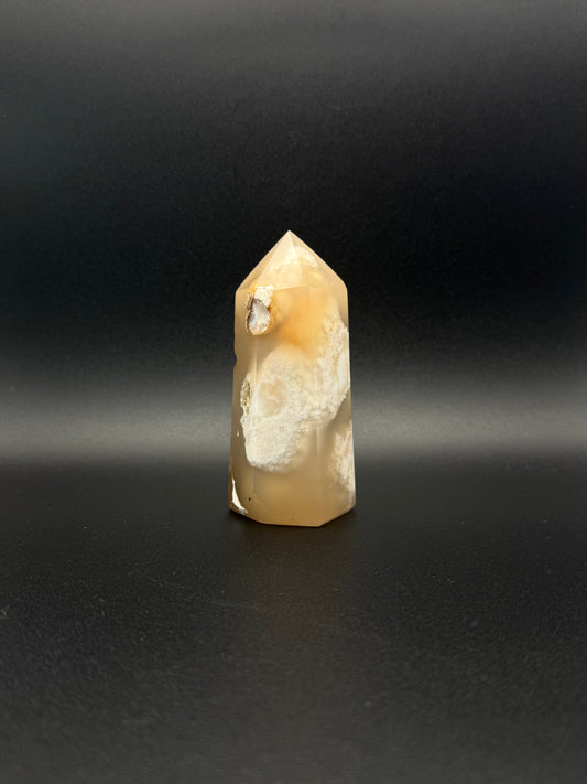 Flower agate polished crystal tower.