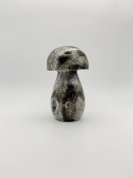 Ocean jasper stone in the shape of a mushroom.