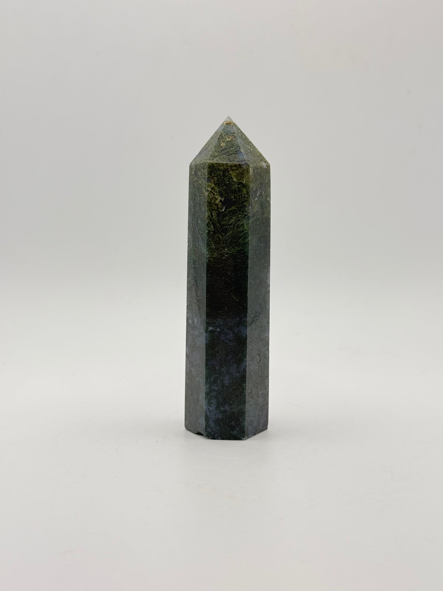 Moss agate crystal tower.
