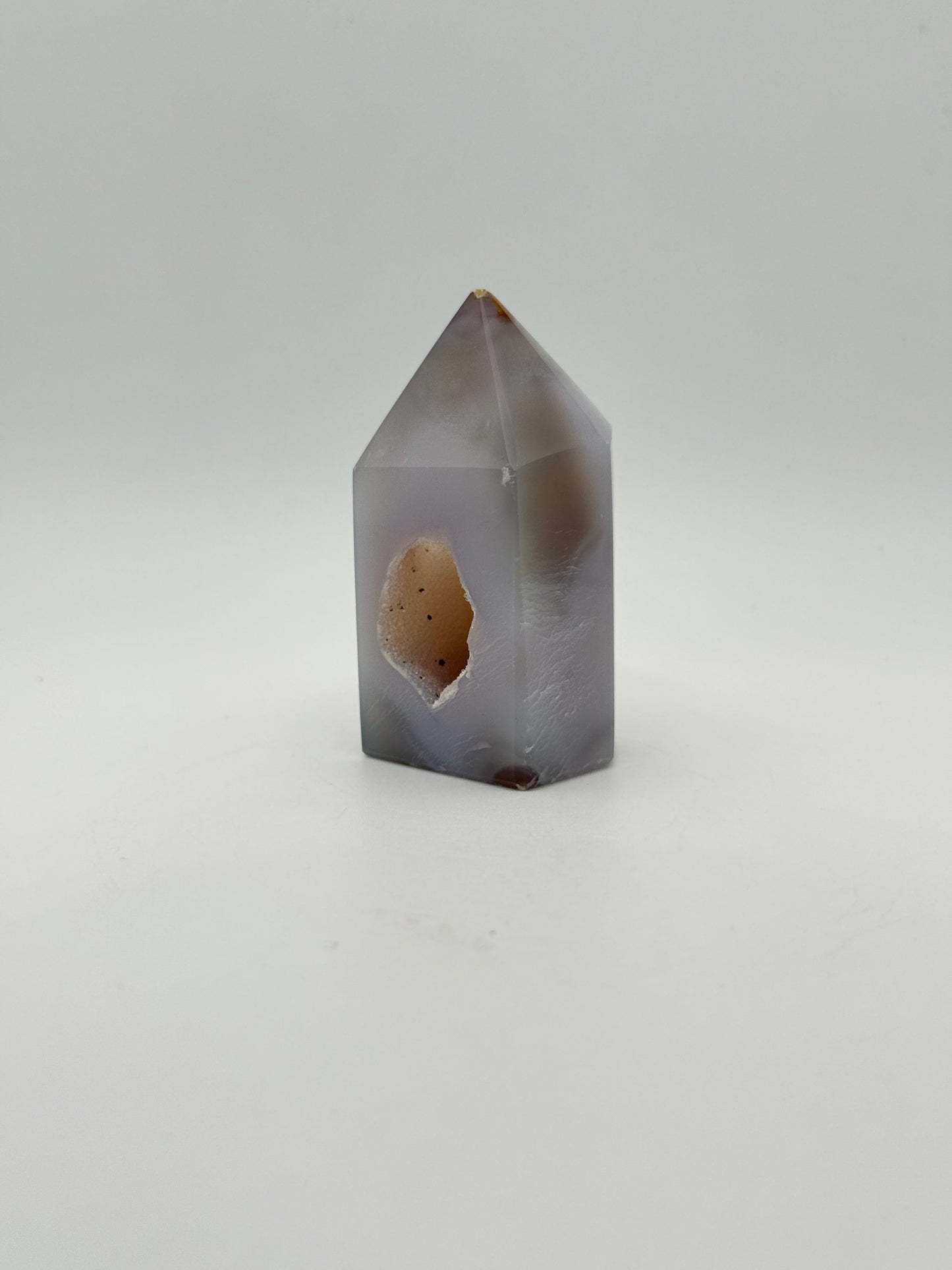 Polished druzy agate tower. About 2.5  inches tall.